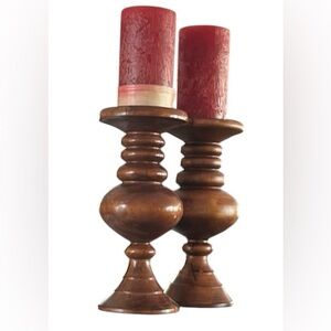 Pair of Vintage 12” Wooden Candle Holders Rustic Farmhouse Home‎ Decor